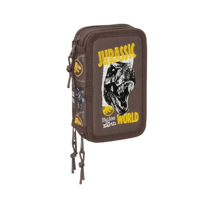 Safta Jurassic World Plumier de 3 Pisos - 37 Piezas - 1.3L - Goma - Lapiz - Boligrafos - Sacapuntas - Reglas - 16 Colores - 14 Rotuladores - 125x55x195mm - Color Marron