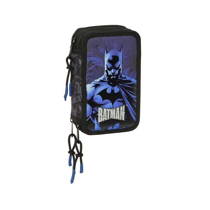Safta Batman Plumier de 3 Pisos - 37 Piezas - 1.3L - Goma - Lapiz - Boligrafos - Sacapuntas - Reglas - 16 Colores - 14 Rotuladores - 125x55x195mm - Color Negro