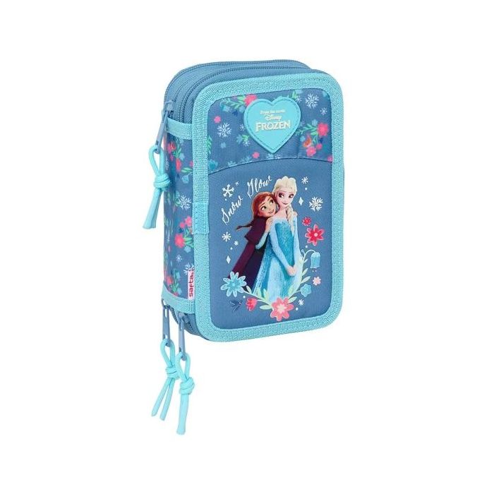 Safta Frozen Plumier de 3 Pisos - 37 Piezas - 1.3L - Goma - Lapiz - Boligrafos - Sacapuntas - Reglas - 16 Colores - 14 Rotuladores - 125x55x195mm - Color Azul