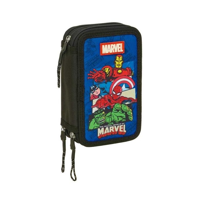 Safta Avengers Plumier de 3 Pisos - 37 Piezas - 1.3L - Goma - Lapiz - Boligrafos - Sacapuntas - Reglas - 16 Colores - 14 Rotuladores - 125x55x195mm - Color Azul Oscuro