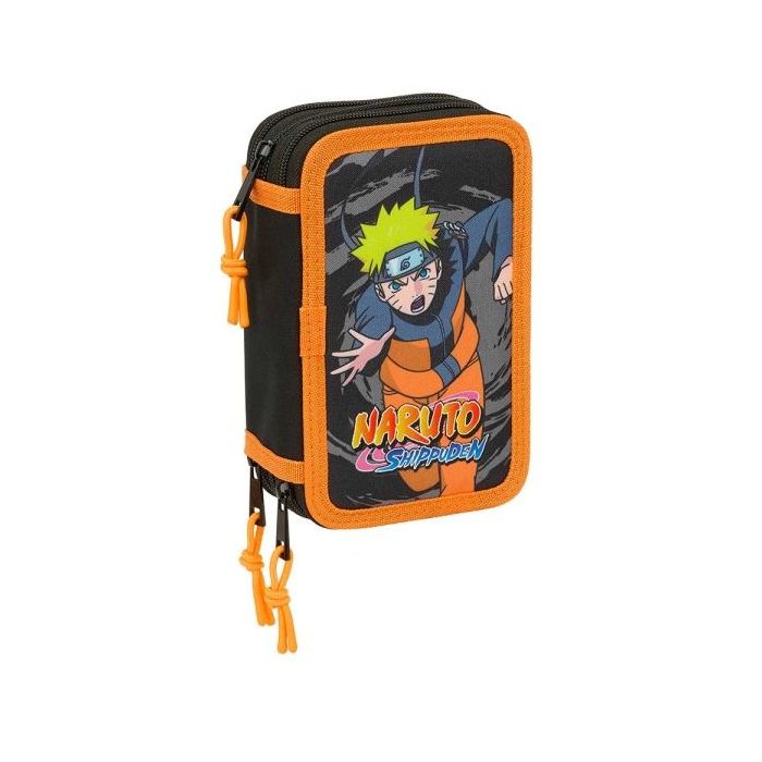 Safta Naruto Plumier de 3 Pisos - 37 Piezas - 1.3L - Goma - Lapiz - Boligrafos - Sacapuntas - Reglas - 16 Colores - 14 Rotuladores - 125x55x195mm - Color Negro