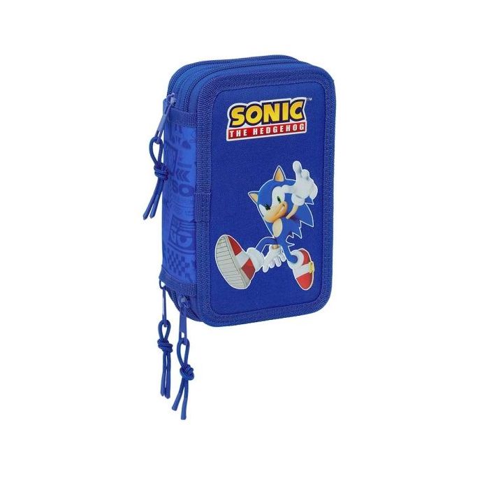 Safta Sonic Plumier de 3 Pisos - 37 Piezas - 1.3L - Goma - Lapiz - Boligrafos - Sacapuntas - Reglas - 16 Colores - 14 Rotuladores - 125x55x195mm - Color Azul Oscuro