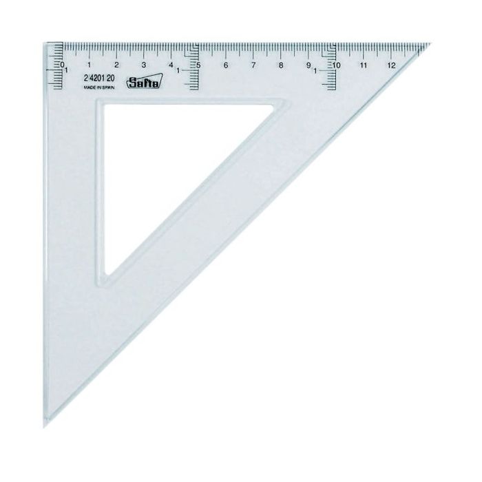 Safta Cristal Escuadra de 20cm - Plastico Transparente - Graduacion Impresa - Biselada - Color Transparente