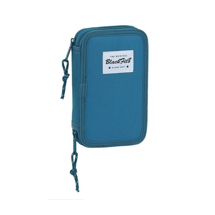 Safta Blackfit8 Egeo Plumier de 2 Pisos - 28 Piezas - 1L - Goma - Lapiz - Boligrafo - Sacapuntas - 10 Colores - 14 Rotuladores - 125x40x195mm - Color Azul