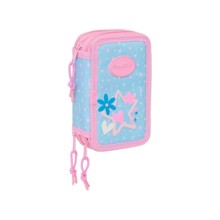 Safta Blackfit8 Smile Plumier de 3 Pisos - 37 Piezas - 1.3L - Goma - Lapiz - Boligrafos - Sacapuntas - Reglas - 16 Colores - 14 Rotuladores - 125x55x195mm - Color Azul Claro