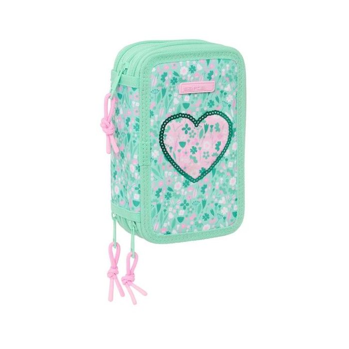 Safta Cuore Plumier de 3 Pisos - 37 Piezas - 1.3L - Goma - Lapiz - Boligrafos - Sacapuntas - Reglas - 16 Colores - 14 Rotuladores - 125x55x195mm - Color Turquesa