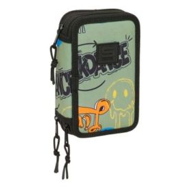 Safta Graffiti Zone Plumier de 3 Pisos - 37 Piezas - 1.3L - Goma - Lapiz - Boligrafos - Sacapuntas - Reglas - 16 Colores - 14 Rotuladores - 125x55x195mm - Color Verde