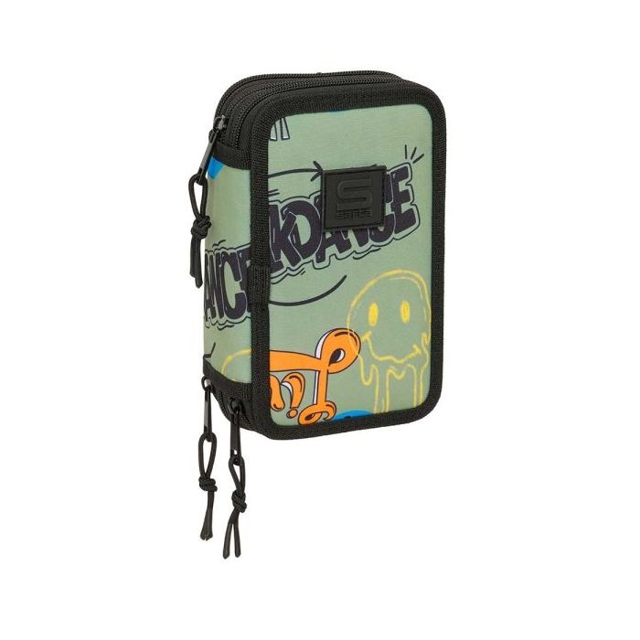 Safta Graffiti Zone Plumier de 3 Pisos - 37 Piezas - 1.3L - Goma - Lapiz - Boligrafos - Sacapuntas - Reglas - 16 Colores - 14 Rotuladores - 125x55x195mm - Color Verde