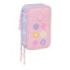 Safta Bouquet Plumier de 3 Pisos - 37 Piezas - 1.3L - Goma - Lapiz - Boligrafos - Sacapuntas - Reglas - 16 Colores - 14 Rotuladores - 125x55x195mm - Color Rosa Pastel