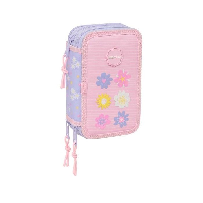 Safta Bouquet Plumier de 3 Pisos - 37 Piezas - 1.3L - Goma - Lapiz - Boligrafos - Sacapuntas - Reglas - 16 Colores - 14 Rotuladores - 125x55x195mm - Color Rosa Pastel