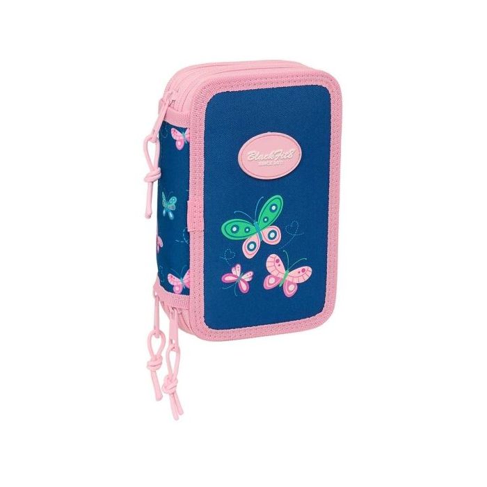 Safta Blackfit8 Mariposas Plumier de 3 Pisos - 37 Piezas - 1.3L - Goma - Lapiz - Boligrafos - Sacapuntas - Reglas - 16 Colores - 14 Rotuladores - 125x55x195mm - Color Azul Marino