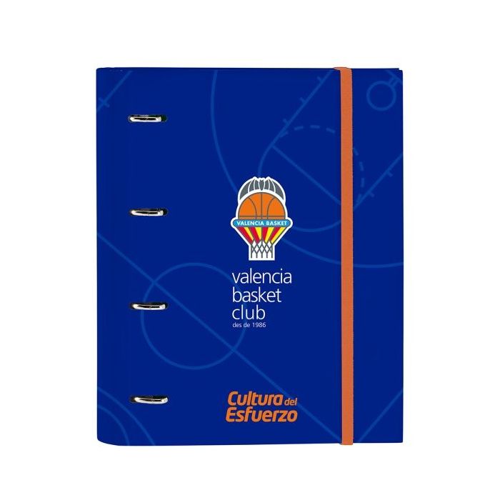Safta Valencia Basket Carpeta con 4 Anillas 30mm - Tapas Duras Forradas - Recambio 100 Hojas - Cuadriculas 5x5mm - Cierre Elastico - Incluye Separadores - 270x35x320mm - Color Azul Oscuro
