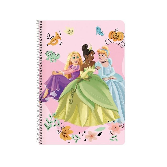 Safta Princesas Disney Magical Cuaderno Espiral - 80 Hojas Cuadriculadas 4x4mm - Tapas Duras Glasofonadas - 80g/m2 - Espiral Metalico - Formato Folio - Margen Lateral - 215x10x310mm - Color Rosa