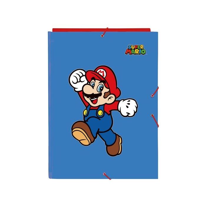 Safta Super Mario World Carpeta con 3 Solapas - Tapas Duras Forradas - Formato Folio - Cierre con Gomas - Resistente y Duradera - 260x25x335mm - Color Azul Oscuro