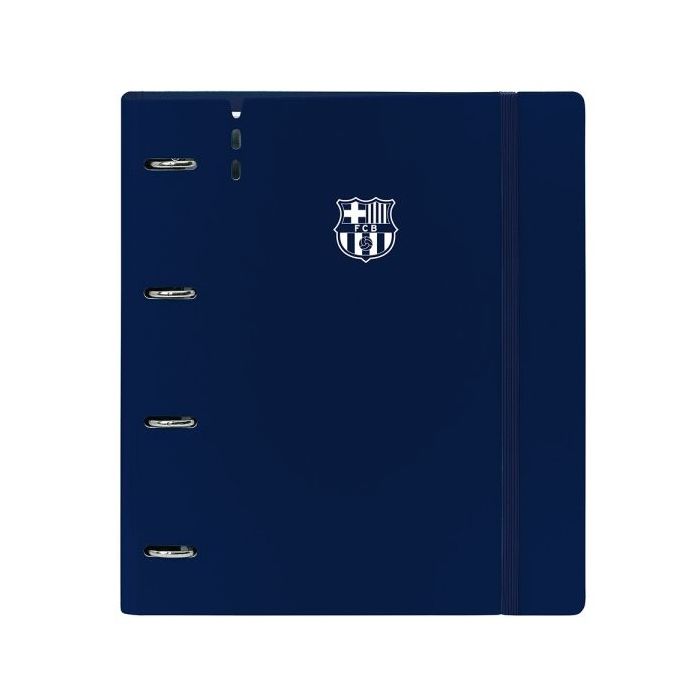 Safta F.C.Barcelona Carpeta con 4 Anillas 35mm - Tapas de PP Foam - Cierre Elastico - Recambio 100 Hojas - Ranura para Boligrafo - Solapa Interior - 270x40x320mm - Color Azul Marino
