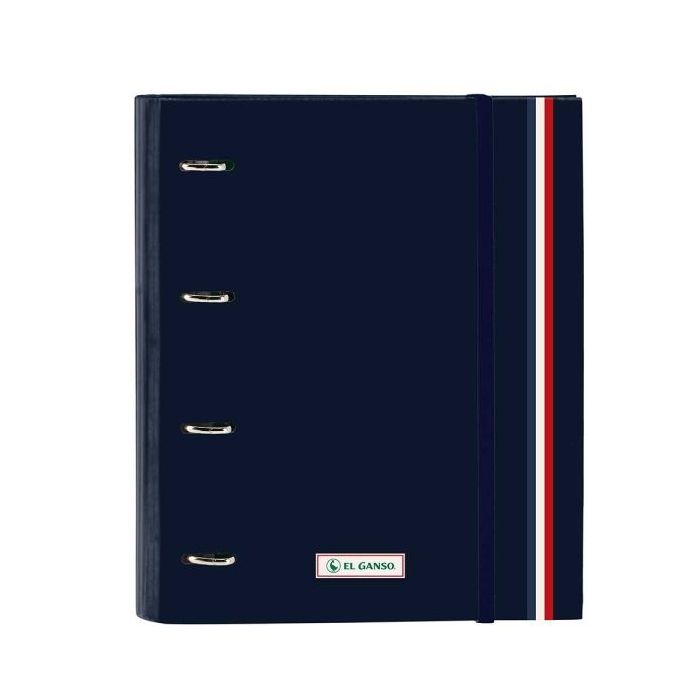 Safta el Ganso Eclipse Carpeta con 4 Anillas 35mm - Tapas Duras Forradas - Recambio 100 Hojas - Cuadriculas 5x5mm - Cierre Elastico - Incluye Separadores - 270x35x320mm - Color Azul Marino