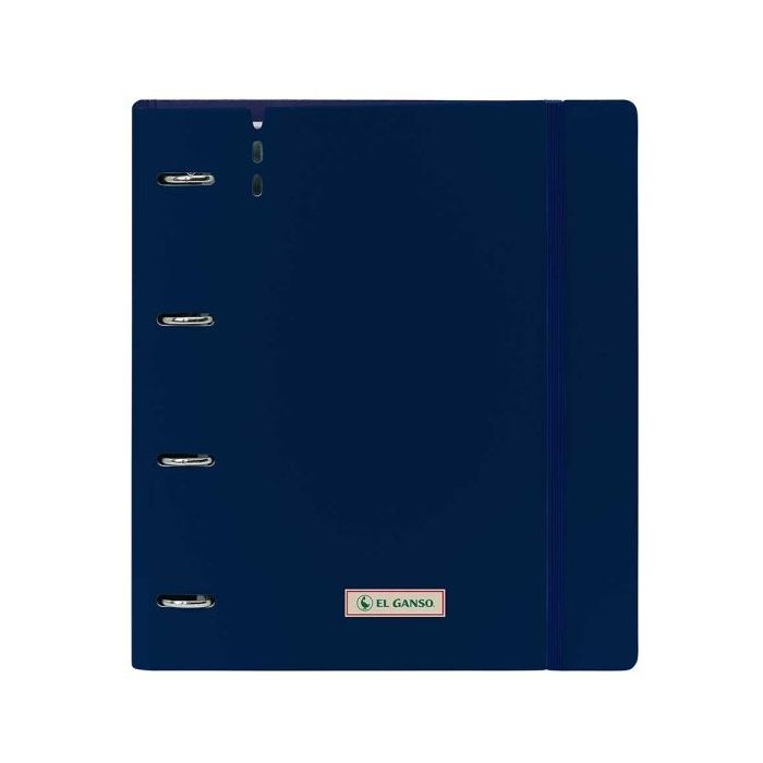 Safta el Ganso Eclipse Carpeta con 4 Anillas 35mm - Tapas de PP Foam - Recambio 100 Hojas - Cierre Elastico - Ranura para Boligrafo - Separadores Internos - 270x40x320mm - Color Azul Marino