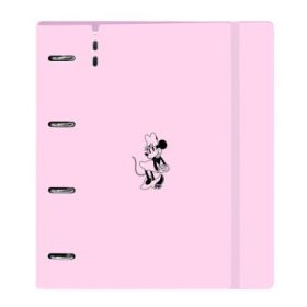 Safta Minnie Mouse Naive Carpeta con 4 Anillas 35mm - Cierre Elastico - Recambio 100 Hojas de 90g/m2 - Cuadriculas 5x5mm - Ranura para Boligrafo - 270x40x320mm - Color Rosa