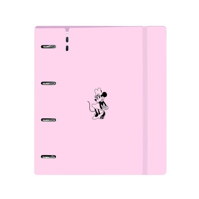 Safta Minnie Mouse Naive Carpeta con 4 Anillas 35mm - Cierre Elastico - Recambio 100 Hojas de 90g/m2 - Cuadriculas 5x5mm - Ranura para Boligrafo - 270x40x320mm - Color Rosa