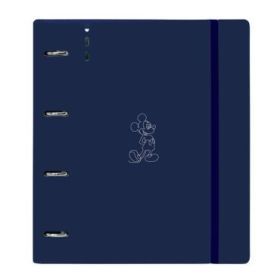 Safta Mickey Mouse Good Day Carpeta con 4 Anillas 35mm - Tapas de PP Foam - Recambio 100 Hojas - Cierre Elastico - Ranura para Boligrafo - Incluye Separadores - 270x40x320mm - Color Azul Marino