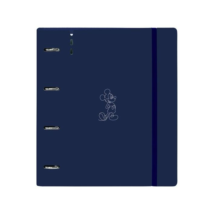 Safta Mickey Mouse Good Day Carpeta con 4 Anillas 35mm - Tapas de PP Foam - Recambio 100 Hojas - Cierre Elastico - Ranura para Boligrafo - Incluye Separadores - 270x40x320mm - Color Azul Marino