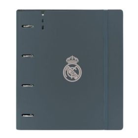Safta Real Madrid 3ª Equipacion 24/25 Carpeta con 4 Anillas 35mm - Tapas de PP Foam - Recambio 100 Hojas - Cierre Elastico - Separadores Internos - 270x40x320mm - Color Gris