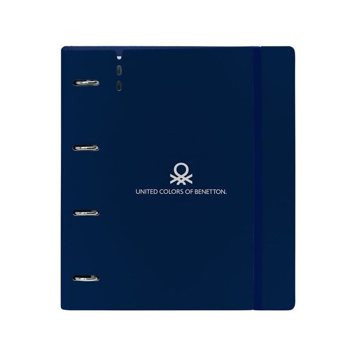 Safta Benetton Damero Carpeta con 4 Anillas 35mm - Tapas de PP Foam - Recambio 100 Hojas - Cuadriculas 5x5mm - 90g/m2 - Separadores - Solapa Interior - 270x40x320mm - Color Azul Marino