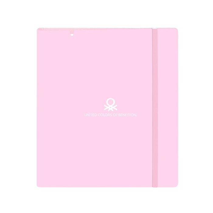 Safta Benetton Unique Carpeta con 4 Anillas 35mm - Tapas de PP Foam - Recambio 100 Hojas - Cierre Elastico - Ranura para Boligrafo - Separadores Internos - 270x40x320mm - Color Rosa