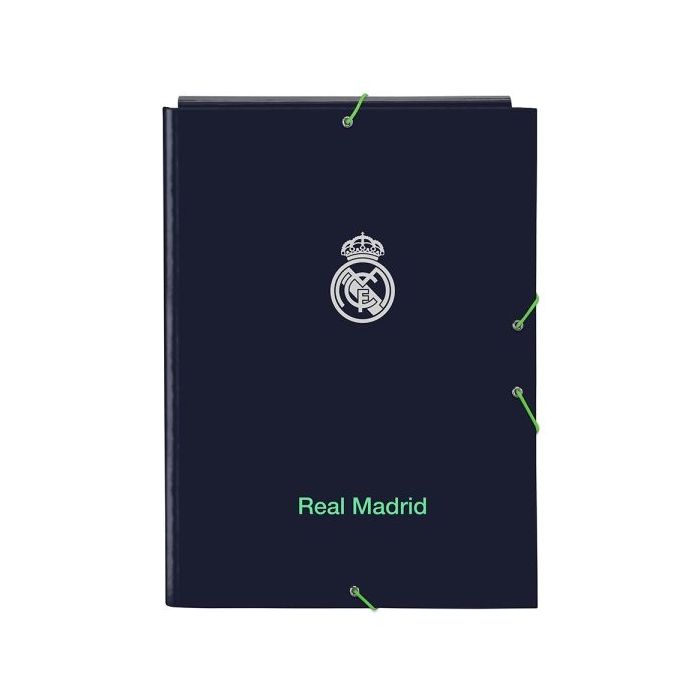 Safta Real Madrid 2ª Equipacion 25/26 Carpeta con 3 Solapas - Tapas Duras Forradas - Cierre con Gomas - Estilo Deportivo - 260x335mm - Color Azul Marino