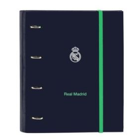 Safta Real Madrid 2ª Equipacion 25/26 Carpeta con 4 Anillas 35mm - Tapas Duras Forradas - Recambio 100 Hojas - Cuadriculas 5x5mm - 80g/m2 - Separadores - 270x35x320mm - Color Azul Marino