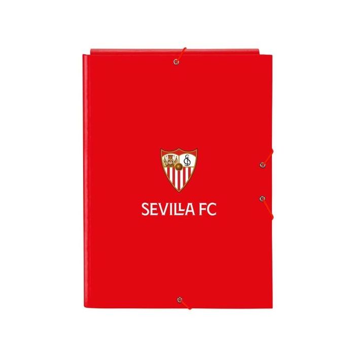 Safta Sevilla FC Carpeta con 3 Solapas - Tapas Duras Forradas - Formato Folio - Cierre con Gomas - 260x25x335mm - Color Rojo