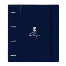 Safta el Pulpo Carpeta con 4 Anillas 35mm - Tapas de PP Foam - Recambio 100 Hojas - Cierre Elastico - Ranura para Boligrafo - Separadores Internos - 270x40x320mm - Color Azul Marino