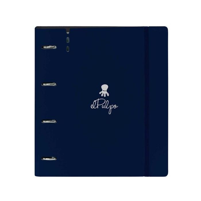 Safta el Pulpo Carpeta con 4 Anillas 35mm - Tapas de PP Foam - Recambio 100 Hojas - Cierre Elastico - Ranura para Boligrafo - Separadores Internos - 270x40x320mm - Color Azul Marino