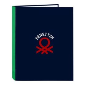 Safta Benetton Together Carpeta con 4 Anillas 25mm - Tapas Duras Forradas - Formato Folio - Resistente - 265x40x330mm - Color Azul Marino