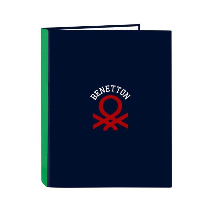 Safta Benetton Together Carpeta con 4 Anillas 25mm - Tapas Duras Forradas - Formato Folio - Resistente - 265x40x330mm - Color Azul Marino