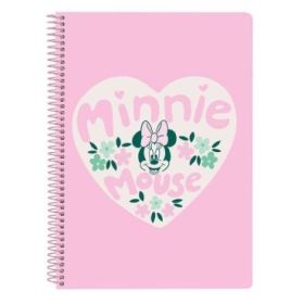 Safta Minnie Mouse Minty Libreta con Espiral - Formato Cuarto - 80 Hojas de Papel 80g/m2 - Cuadriculas 4x4mm - Tapas Duras Glasofonadas - Margen Lateral - 155x10x220mm - Color Rosa Pastel