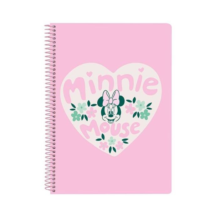 Safta Minnie Mouse Minty Libreta con Espiral - Formato Cuarto - 80 Hojas de Papel 80g/m2 - Cuadriculas 4x4mm - Tapas Duras Glasofonadas - Margen Lateral - 155x10x220mm - Color Rosa Pastel