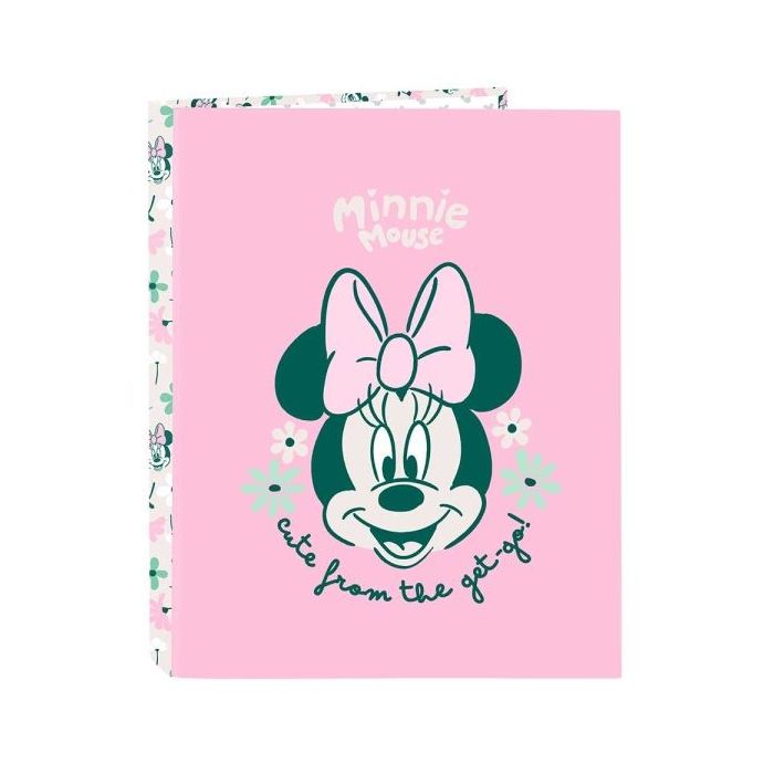 Safta Minnie Mouse Minty Carpeta con 4 Anillas 25mm - Tapas Duras Forradas - Formato Folio - Resistente y Elegante - 265x40x330mm - Color Rosa Pastel