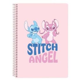 Safta Stitch Ohana Libreta con Espiral - Formato Cuarto - 80 Hojas de Papel 80g/m2 - Cuadriculas 4x4mm - Tapas Duras Glasofonadas - Margen Lateral - 155x10x220mm - Color Rosa Pastel