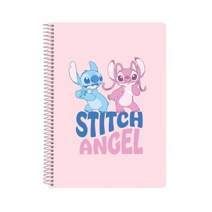 Safta Stitch Ohana Libreta con Espiral - Formato Cuarto - 80 Hojas de Papel 80g/m2 - Cuadriculas 4x4mm - Tapas Duras Glasofonadas - Margen Lateral - 155x10x220mm - Color Rosa Pastel