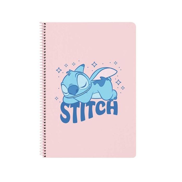 Safta Stitch Ohana Libreta con Espiral - Formato Folio - 80 Hojas de Papel 80g/m2 - Cuadriculas 4x4mm - Tapas Duras Glasofonadas - Margen Lateral - 215x10x310mm - Color Rosa Pastel