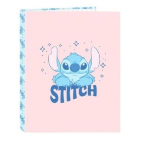 Safta Stitch Ohana Carpeta con 4 Anillas 25mm - Tapas Duras Forradas - Formato Folio - Ligera y Compacta - 265x40x330mm - Color Rosa Pastel