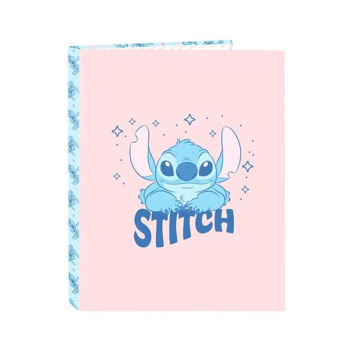 Safta Stitch Ohana Carpeta con 4 Anillas 25mm - Tapas Duras Forradas - Formato Folio - Ligera y Compacta - 265x40x330mm - Color Rosa Pastel