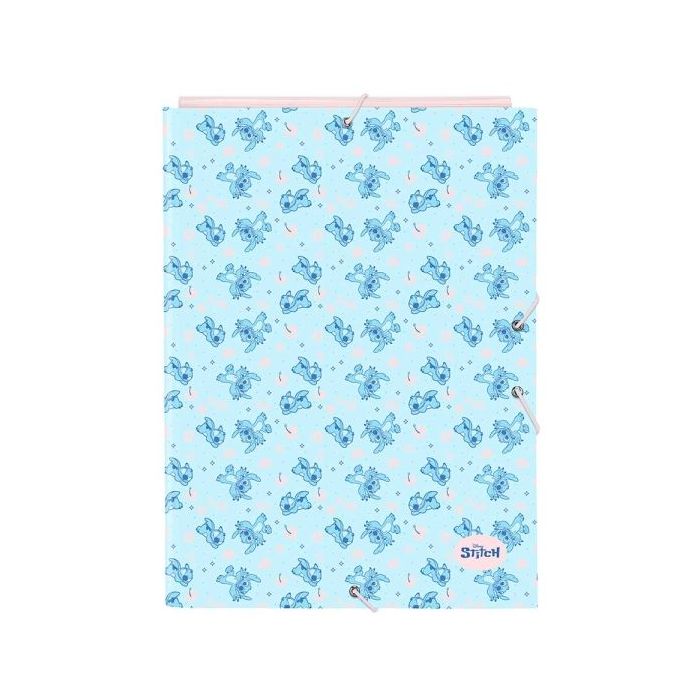 Safta Stitch Ohana Carpeta con 3 Solapas - Tapas Duras Forradas - Formato Folio - Cierre con Gomas - 260x25x335mm - Color Azul Claro