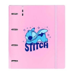 Safta Stitch Ohana Carpeta con 4 Anillas 35mm - Tapas de PP Foam - Recambio 100 Hojas - Cuadriculas 5x5mm - Cierre Elastico - Incluye Separadores - 270x40x320mm - Color Rosa
