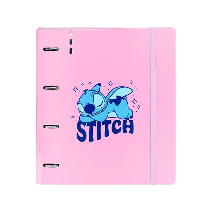 Safta Stitch Ohana Carpeta con 4 Anillas 35mm - Tapas de PP Foam - Recambio 100 Hojas - Cuadriculas 5x5mm - Cierre Elastico - Incluye Separadores - 270x40x320mm - Color Rosa