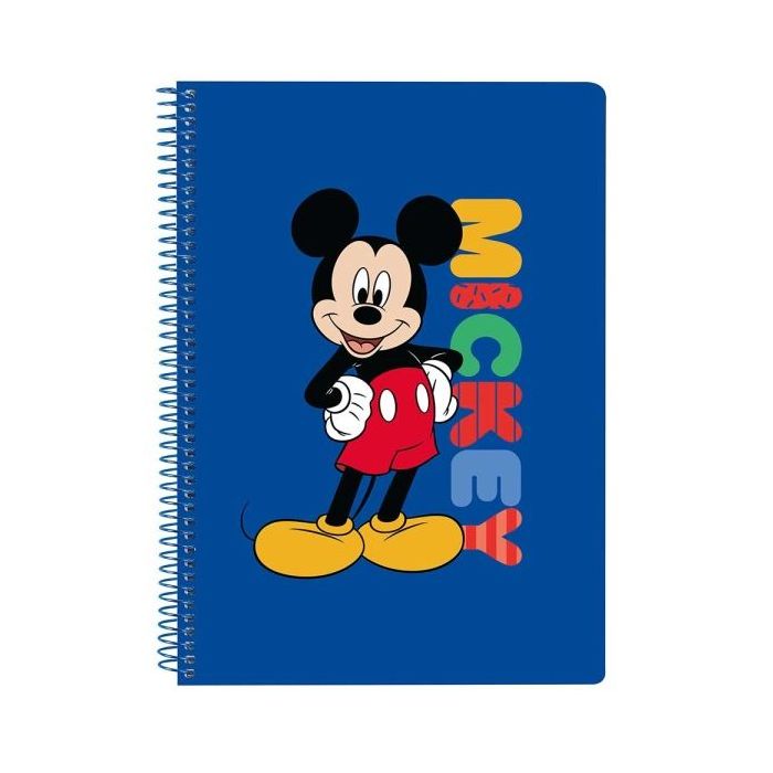 Safta Mickey Mouse Today Libreta con Espiral - Formato Cuarto - 80 Hojas de Papel 80g/m2 - Cuadriculas 4x4mm - Tapas Duras Glasofonadas - Margen Lateral - 155x10x220mm - Color Azul