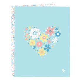 Safta Moos Fiori Carpeta con 4 Anillas 25mm - Tapas Duras Forradas - Formato Folio - 265x40x330mm - Color Azul Claro