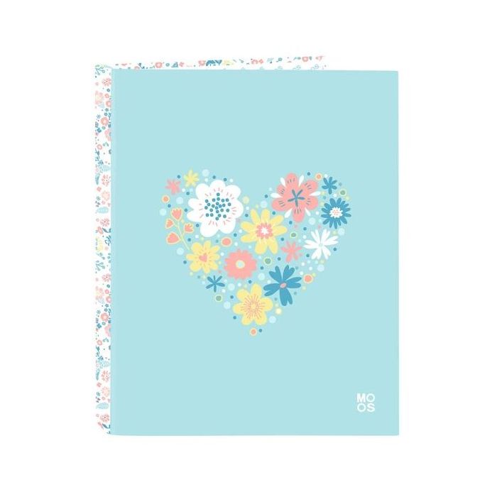 Safta Moos Fiori Carpeta con 4 Anillas 25mm - Tapas Duras Forradas - Formato Folio - 265x40x330mm - Color Azul Claro