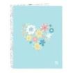 Safta Moos Fiori Carpeta con 4 Anillas 25mm - Tapas Duras Forradas - Formato Folio - 265x40x330mm - Color Azul Claro